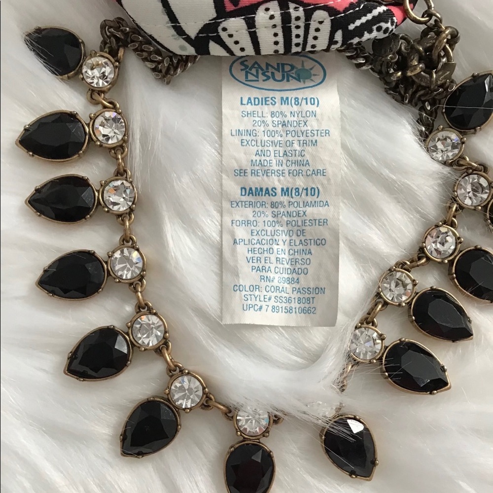 Sand N Sun Coral Black Tropical Floral Tankini Top Size Medium - Picture 6 of 6